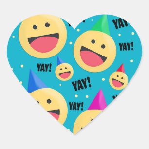 Aufgeregt Happy YAY Emojis in Party Hats Holiday P Herz-Aufkleber