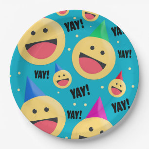 Aufgeregt Happy YAY Emojis in Party Hats Holiday P Pappteller