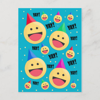 Aufgeregt YAY Emojis in Party Hats Feiertagspostkarte