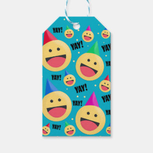 Aufgeregt YAY Emojis in Party Hats Holiday Pos Geschenkanhänger