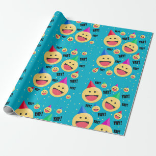 Aufgeregt YAY Emojis in Party Hats Holiday Pos Geschenkpapier