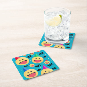 Aufgeregt YAY Emojis in Party Hats Holiday Pos Rechteckiger Pappuntersetzer
