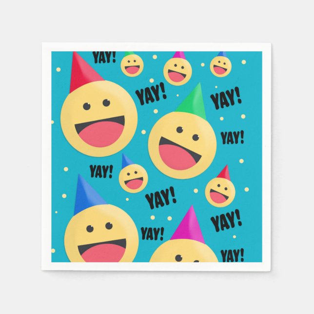 Aufgeregt YAY Emojis in Party Hats Holiday Pos Serviette (Vorderseite)