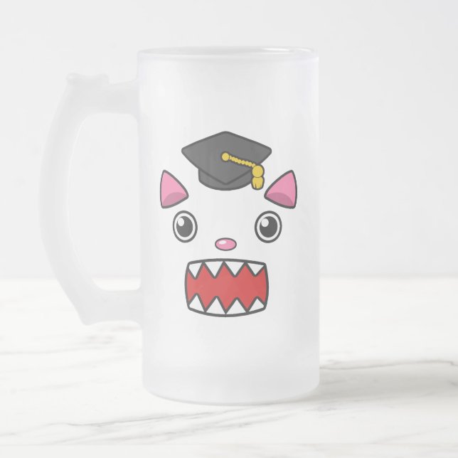 Aufgeregte Abschluss-Katze Mattglas Bierglas (Links)