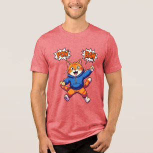 Aufgeregte Cartoon-Katze im Hoodie-T-Shirt Tri-Blend Shirt