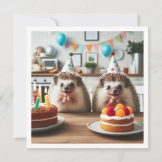 Aufgeregte Igel feiern Geburtstag mit Kuchen Einladung