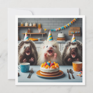 Aufgeregte Stacheln zum Geburtstag mit Kuchen Einladung
