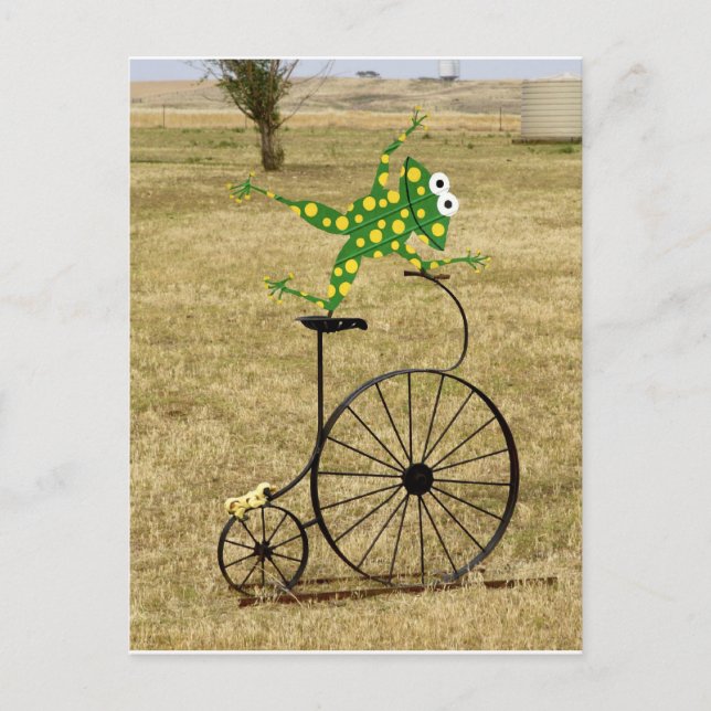 Aufgeregter Frosch auf einem Fahrrad Postkarte (Vorderseite)