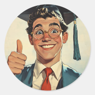 Aufgeregter Graduate, der ein Thumbs-Up gibt Runder Aufkleber