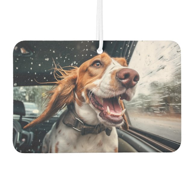 Aufgeregter Hund auf Rainy Car Ride Art Print Autolufterfrischer (Vorderseite)