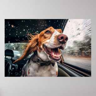Aufgeregter Hund auf Rainy Car Ride Art Print Poster