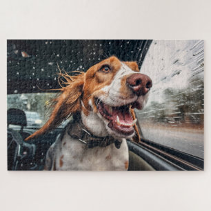 Aufgeregter Hund auf Rainy Car Ride Art Print Puzzle
