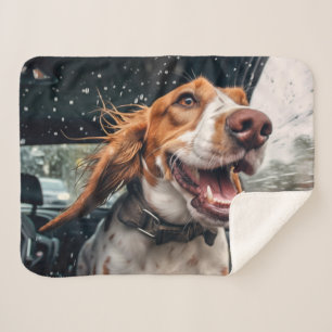 Aufgeregter Hund auf Rainy Car Ride Art Print Sherpadecke
