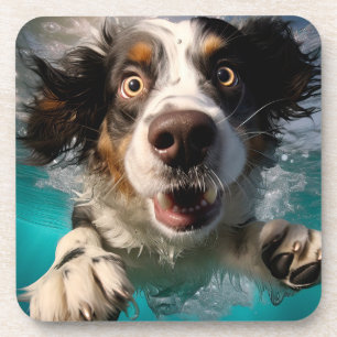 Aufgeregter Hund Schwimmt Unterwasser Design Getränkeuntersetzer