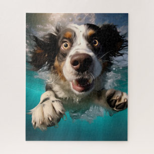 Aufgeregter Hund Schwimmt Unterwasser Design Puzzle