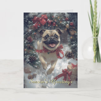 Aufgeregter Mops Dog Weihnachtskarte Karte