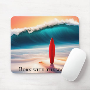 Aufgerissenes Surfbrett mit Angebot Mousepad