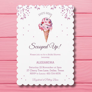 Aufgerollt, rosa Glitzer Eiscreme Brautparty Einladung