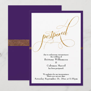 Aufgeschobene Hochzeit Elegante Lila Gold Streifen Einladung