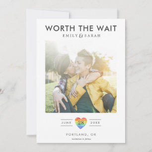 Aufgeschobene Hochzeit LGBTQ Save the Date mit Fot