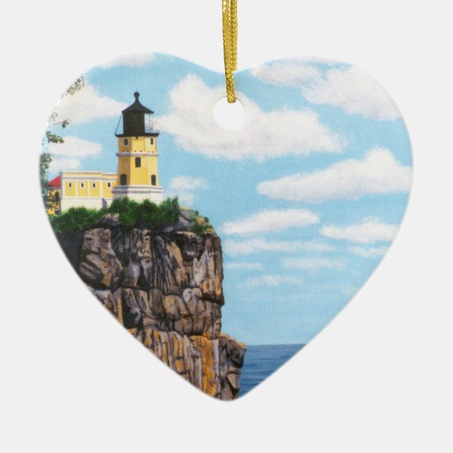 Aufgeteilter Felsen-Leuchtturm Keramikornament (Vorne)