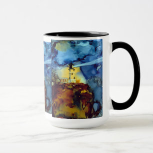 Aufgeteilter Felsen-Leuchtturm nachts Tasse