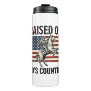 Aufgewachsen auf 90er Country Cowboy Western-Shirt Thermosbecher