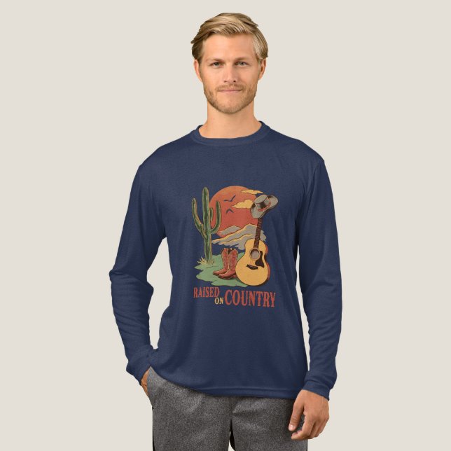 Aufgewachsen auf Land - rustikales Western-Design Tri-Blend Shirt (Volle Vorderseite)