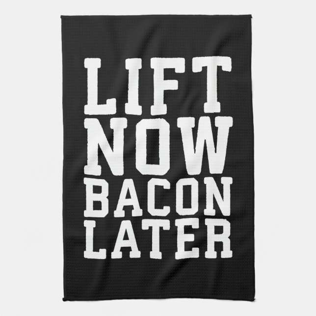 Aufheben jetzt, Bacon später - Funny Workout Geschirrtuch (Vertikal)