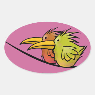 Aufkleber, 2 Vögel auf einem Draht Ovaler Aufkleber
