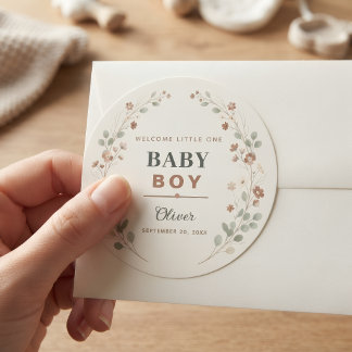 Aufkleber Baby Shower Boho Floral Rustikal Landsti