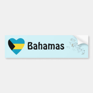 Aufkleber Bahamas-Flagge Herz + Karte Autoaufkleber