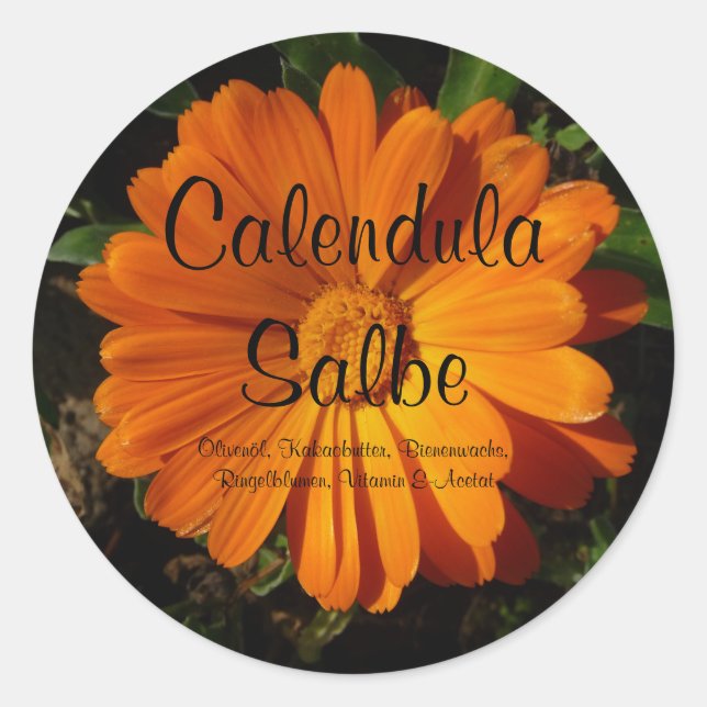Aufkleber, Calendula/Ringelblumen, Salbe Runder Aufkleber (Vorderseite)