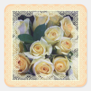 Aufkleber - cremig gelbe Rosen in Spitzen