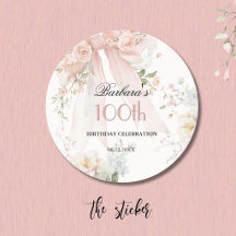 Aufkleber Eleganter rosa Bogen Blumen 100. Geburts