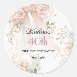 Aufkleber Eleganter rosa Bogen floral 40. Geburtst