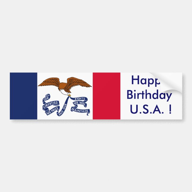 Aufkleber Flag von Iowa, Happy Birthday U.S.A.! Autoaufkleber (Vorne)