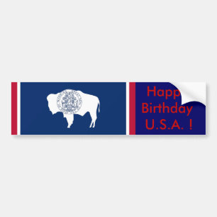 Aufkleber Flag von Wyoming, Happy Birthday U.S.A.! Autoaufkleber