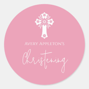 Aufkleber Florales Kreuz Taufe Rosa
