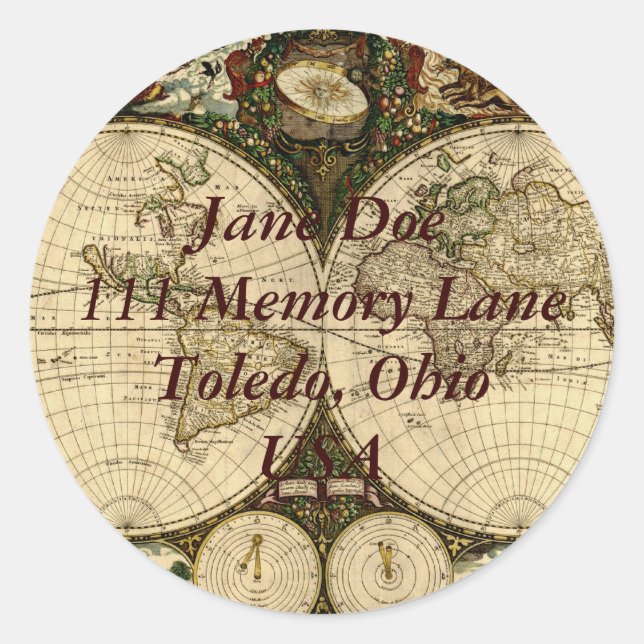 Aufkleber für alte Weltkarte (Vorderseite)