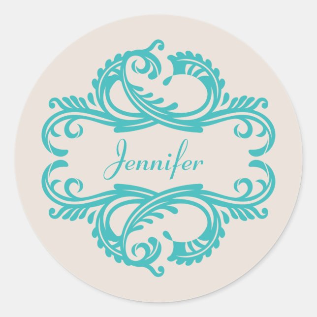 Aufkleber für aquamarine Chic Damask (Vorderseite)