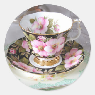 Aufkleber für Blumenrosa und Gold-Teacup