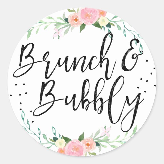 Aufkleber für Brunch und Bubbly Floral Brautparty (Vorderseite)