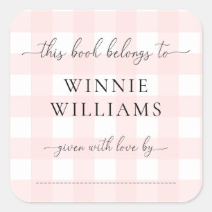 Aufkleber für das Bücherverzeichnis mit rosa Gingh