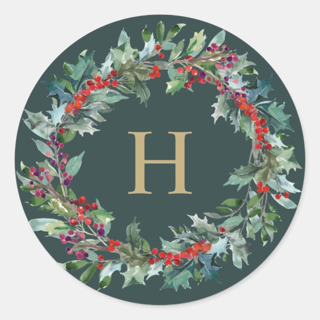 Aufkleber für das Classic Holiday Wreath Monogram (Vorderseite)