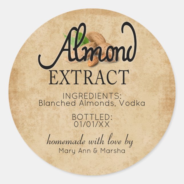 Aufkleber für das Etikett Almond Extract (Vorderseite)