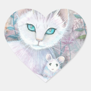 Aufkleber für das Herz der weißen Katze und Maus