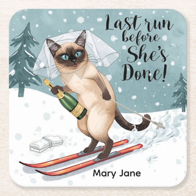 Aufkleber für den Junggeselinnen-Abschied auf der  Rechteckiger Pappuntersetzer (Vorderseite)