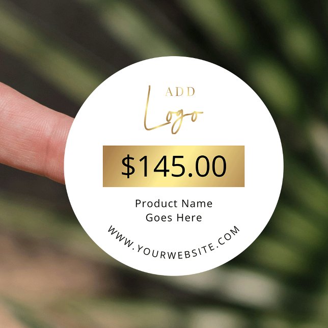 Aufkleber für den Preis des Gold-Logos (Modern white and gold effect price tag labels with custom logo)