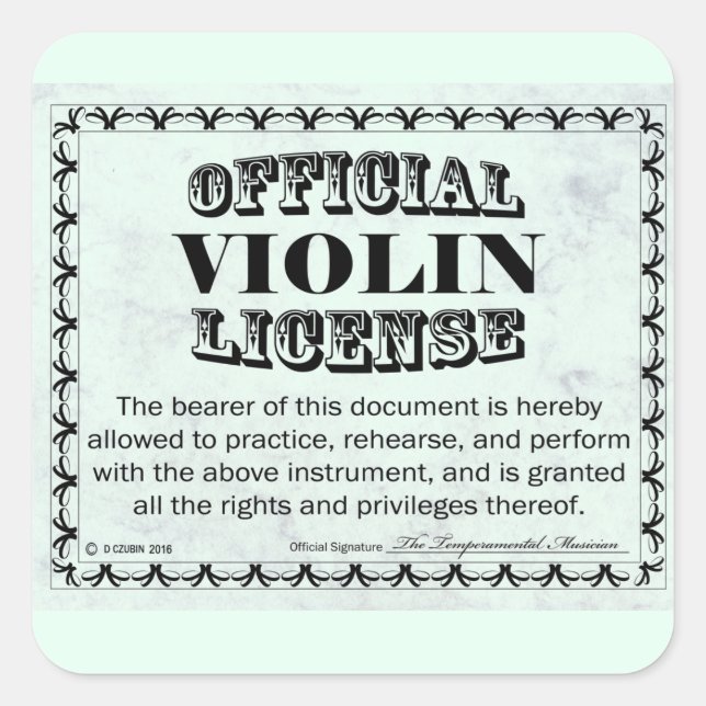 Aufkleber für den Violinlizenzplatz (Vorderseite)